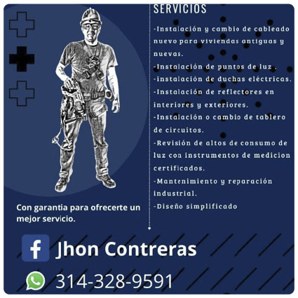 Revisión interna de instalaciones eléctricas residenciales, industriales y comerciales por aumento de consumo de energía en el recibo o factura de las empresas de energía. Electricista John Jairo Contreras Sierra. Electricistas, eléctricos y trabajos de electricidad en Bogotá, Fusa, Fusagasugá y Colombia